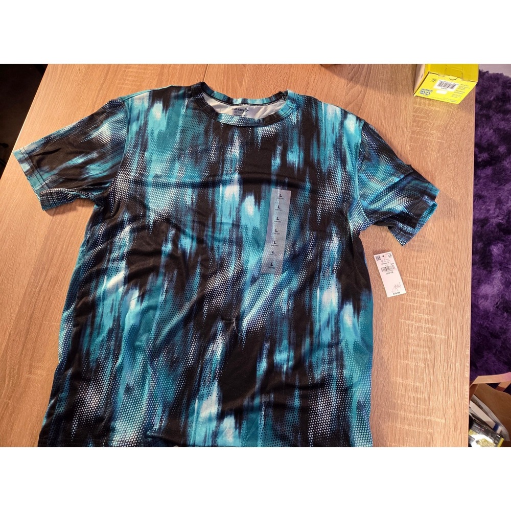 Old Navy Active Boys Cloudmotion Go-Dry Cool Blue Black Abstract T-Shirt L 10-12